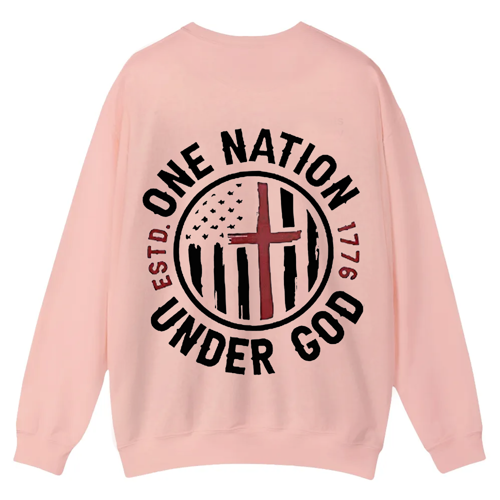 One Nation Under God ESTD 1776 Casual Crewneck Sweatshirt wearishow