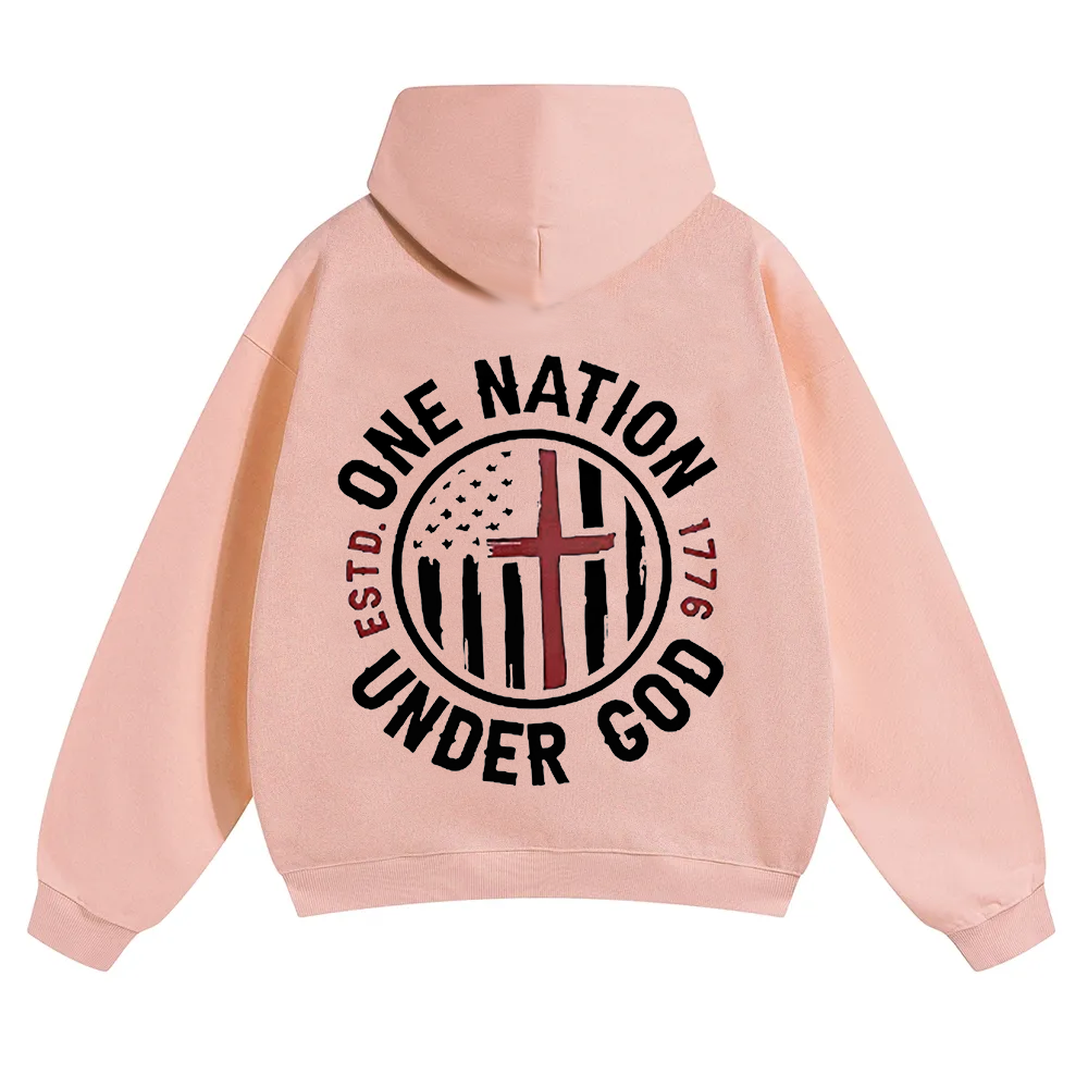 One Nation Under God ESTD 1776 Unisex Solid Color Hoodie wearishow