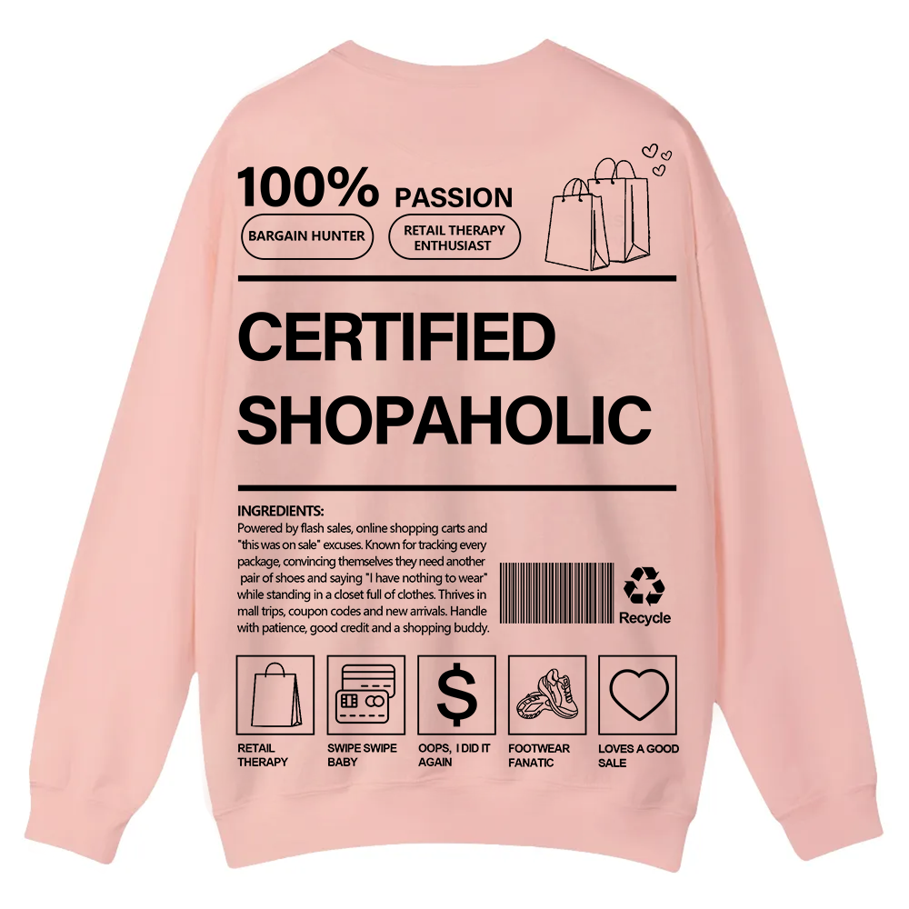 Certified Shopaholic Casual Crewneck Sweatshirt wearishow