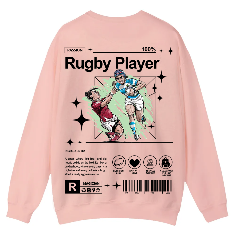Rugby Player Casual Crewneck Sweatshirt wearishow