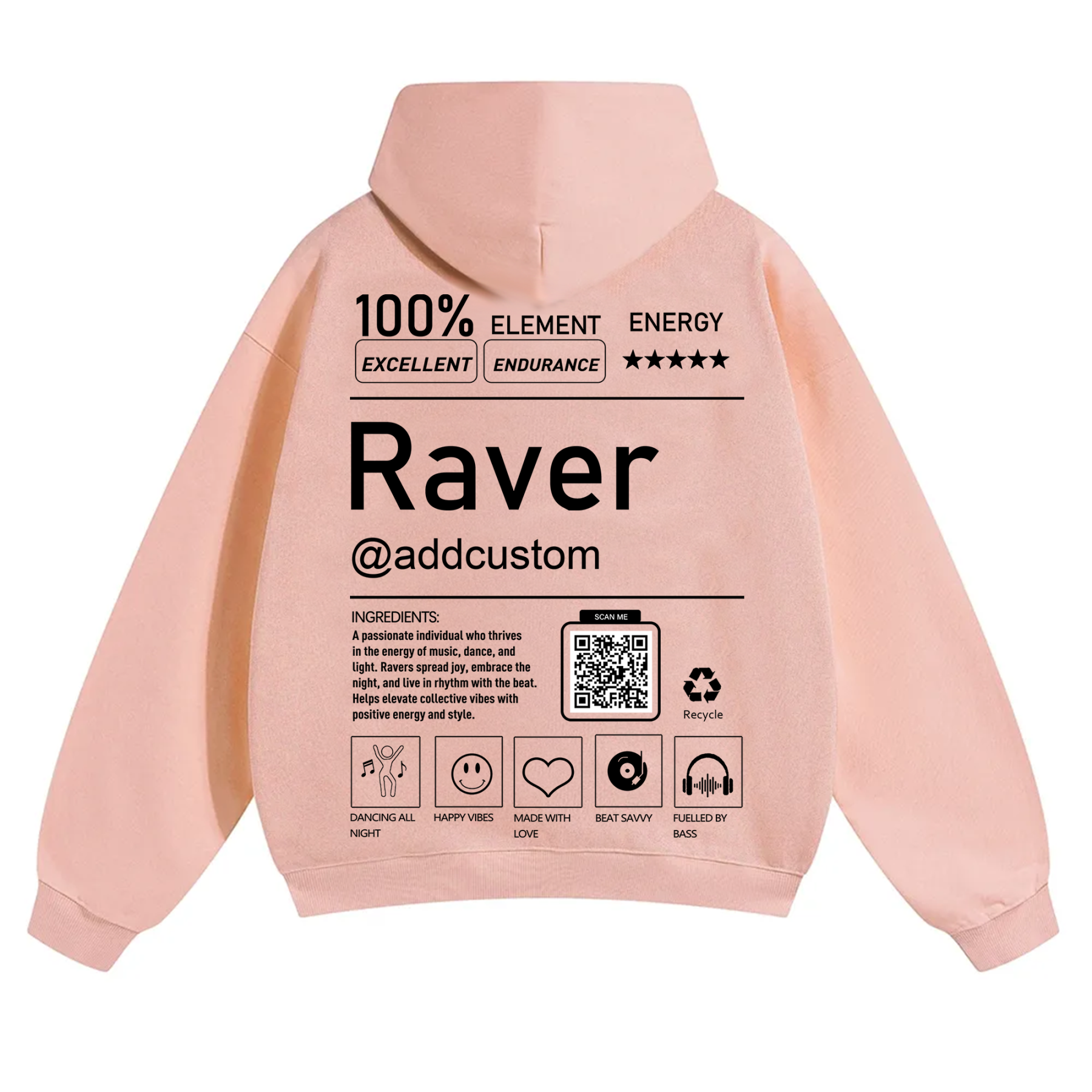 Addcustom QR Code Raver Solid Color Hoodie wearishow