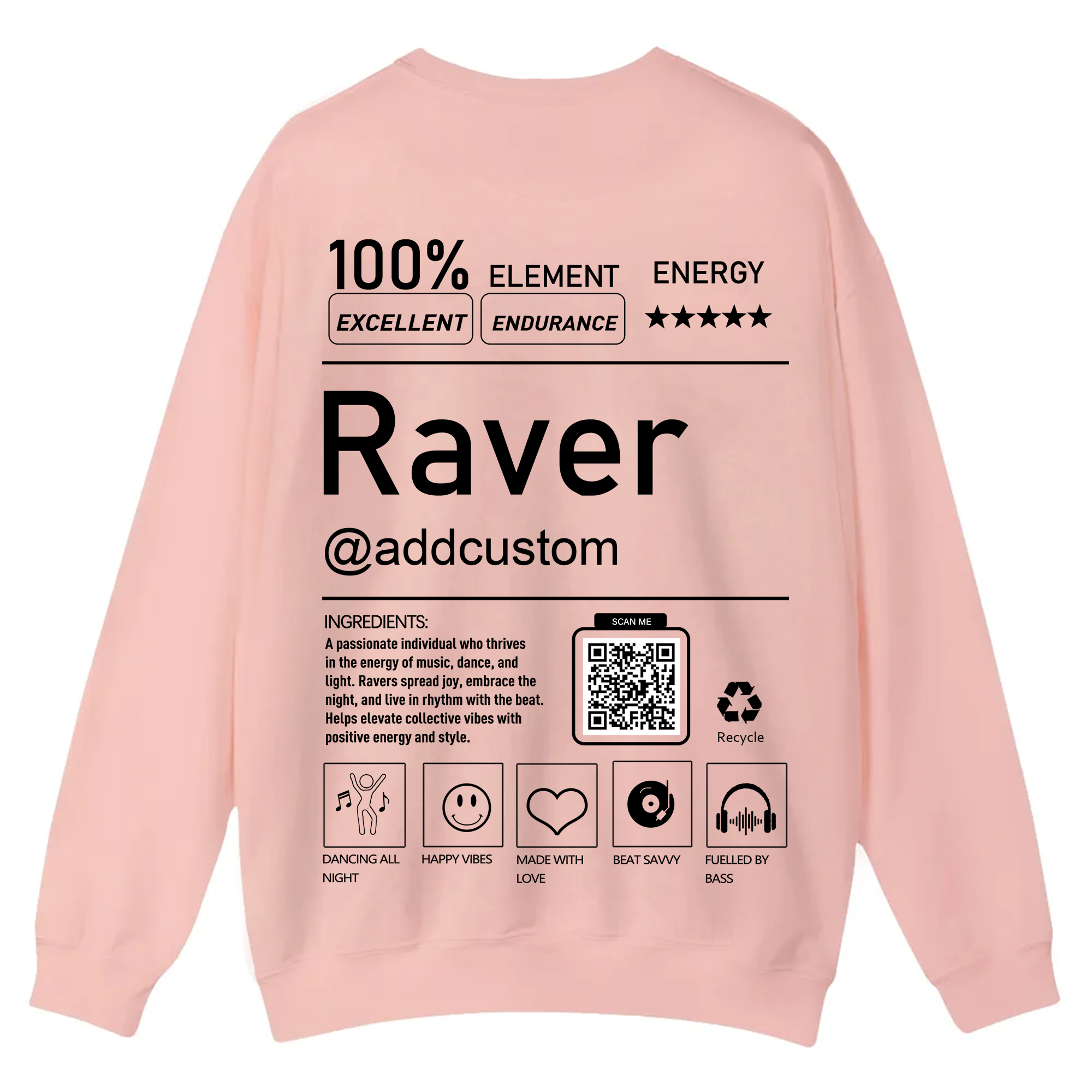 Addcustom QR Code Raver Casual Crewneck Sweatshirt wearishow