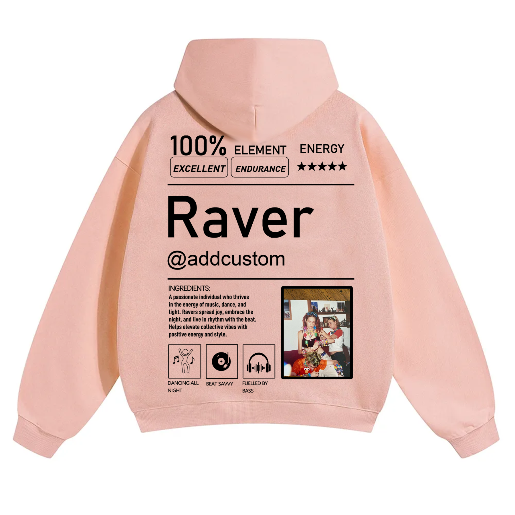 Addcustom Photo Raver Solid Color Hoodie wearishow