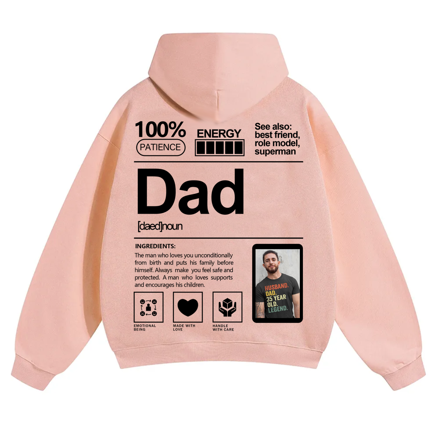 Addcustom Photo Dad Solid Color Hoodie