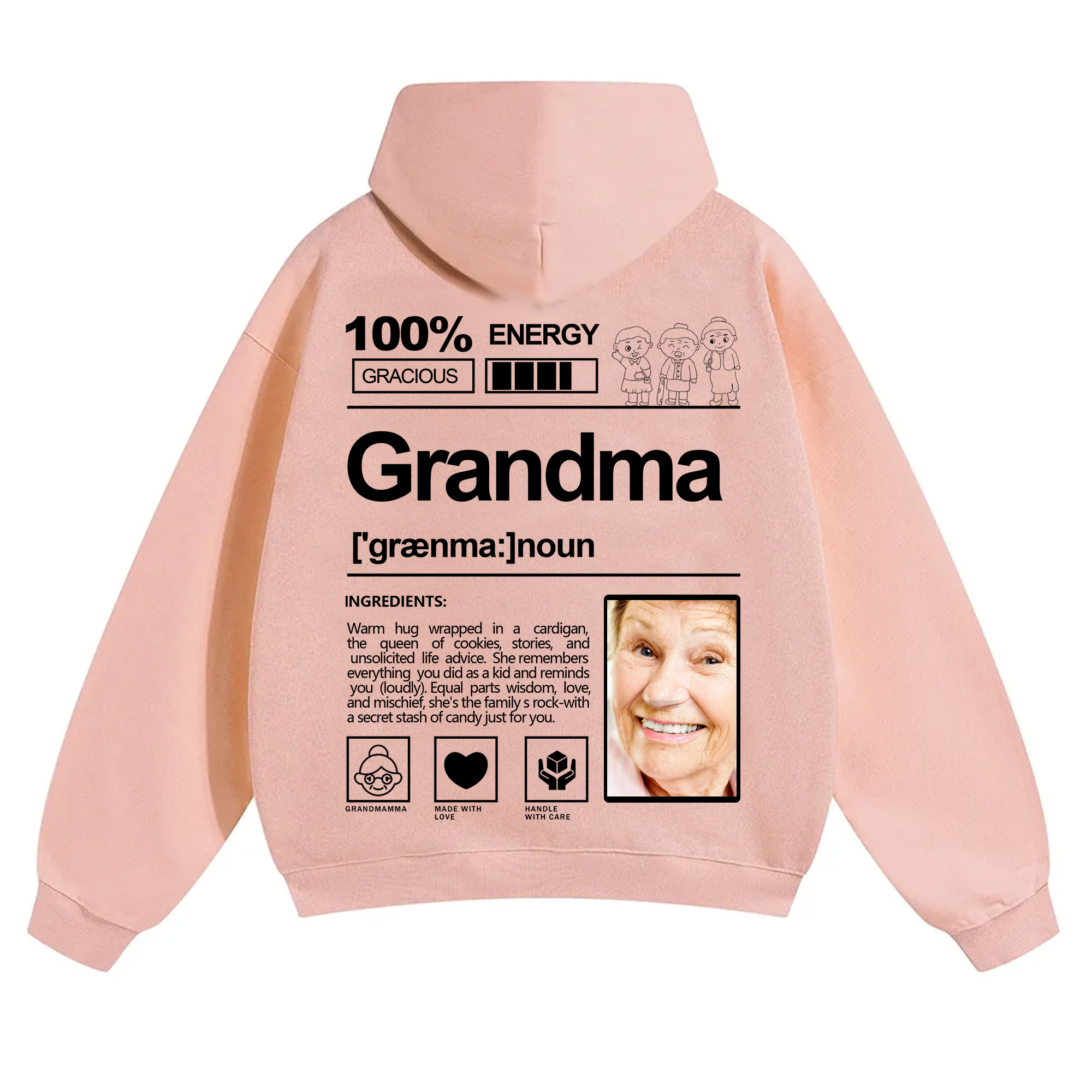 Addcustom Photo Grandma Solid Color Hoodie