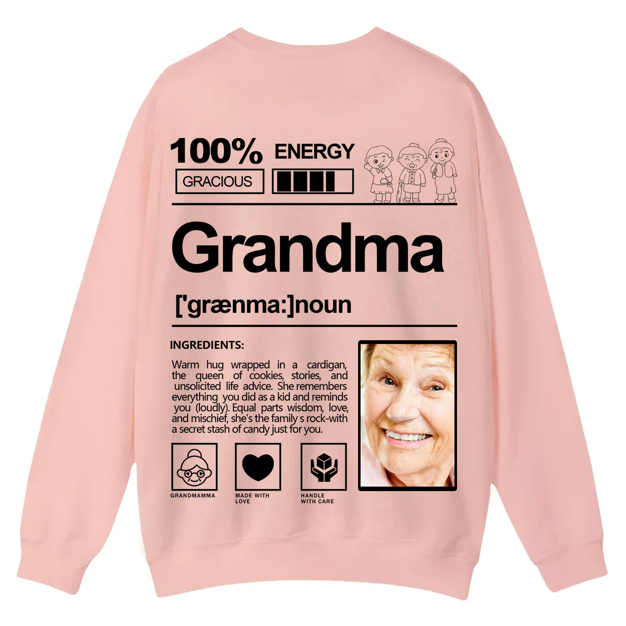 Addcustom  Photo Grandma Casual Crewneck Sweatshirt