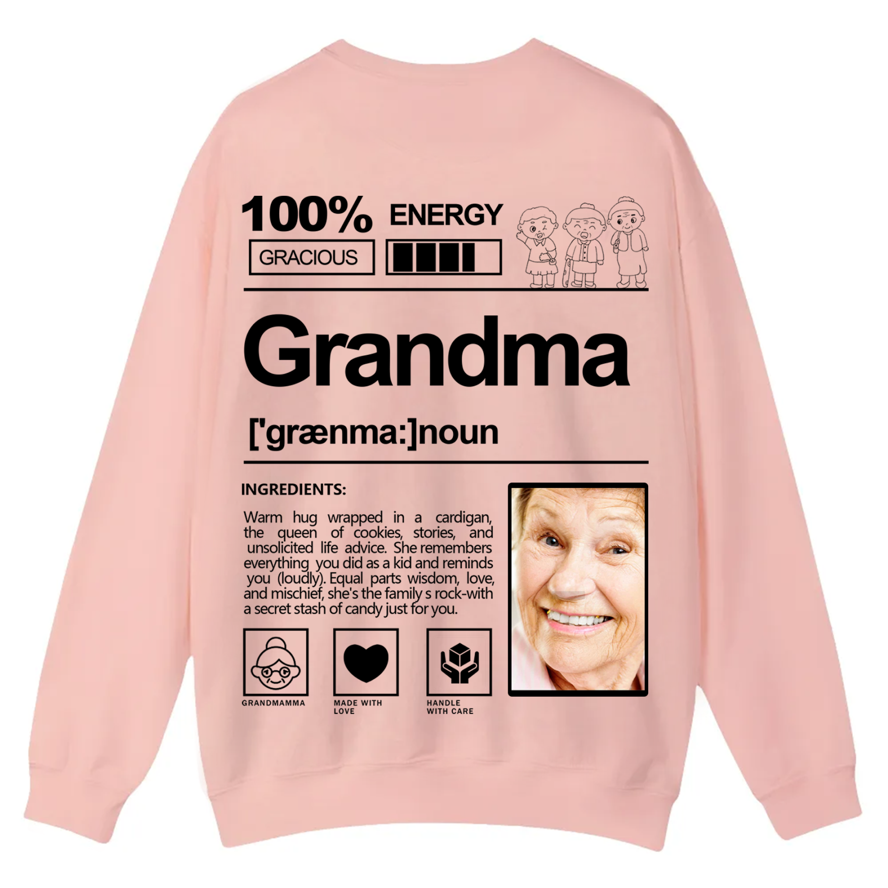 Addcustom  Photo Grandma Casual Crewneck Sweatshirt