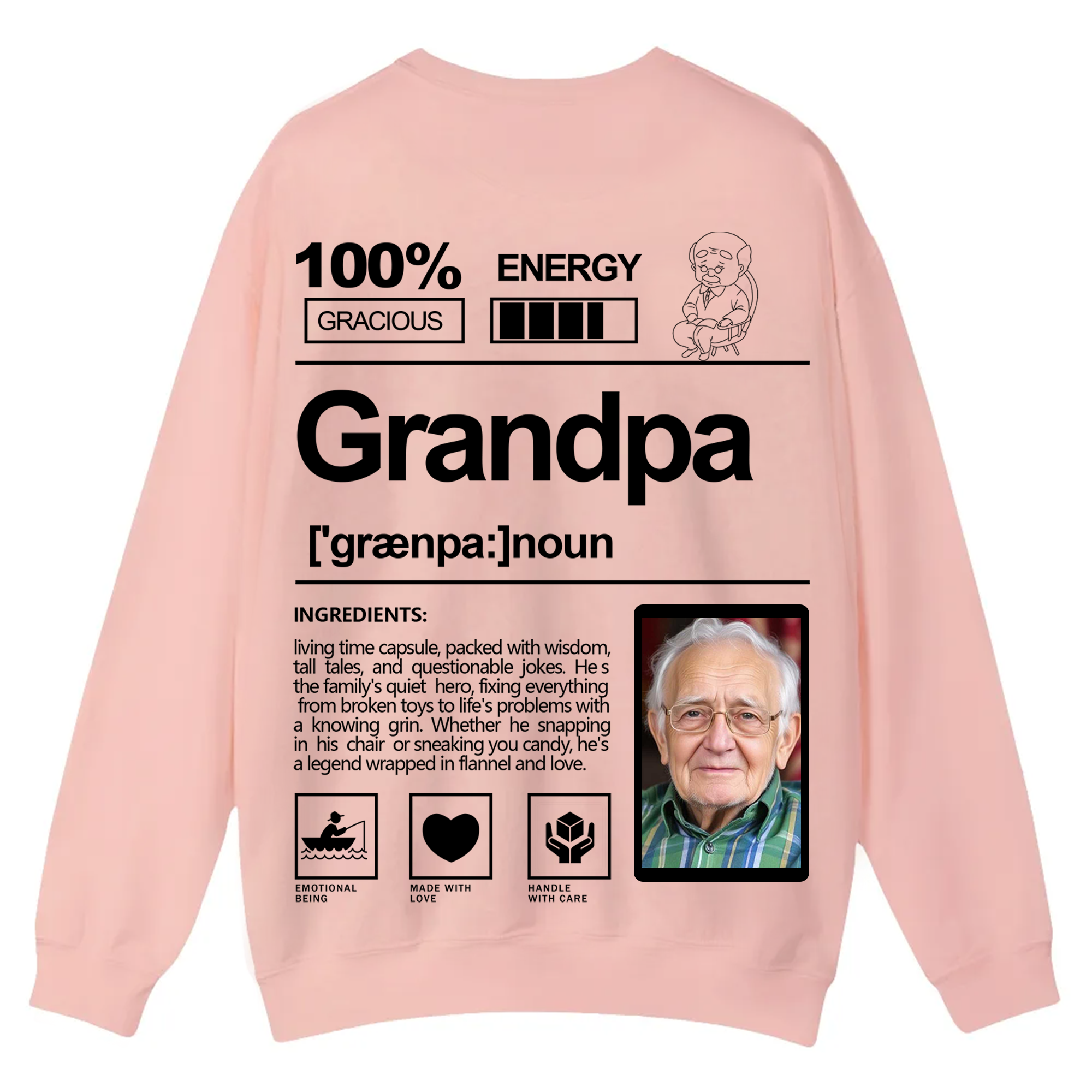 Addcustom  Photo Grandpa Casual Crewneck Sweatshirt