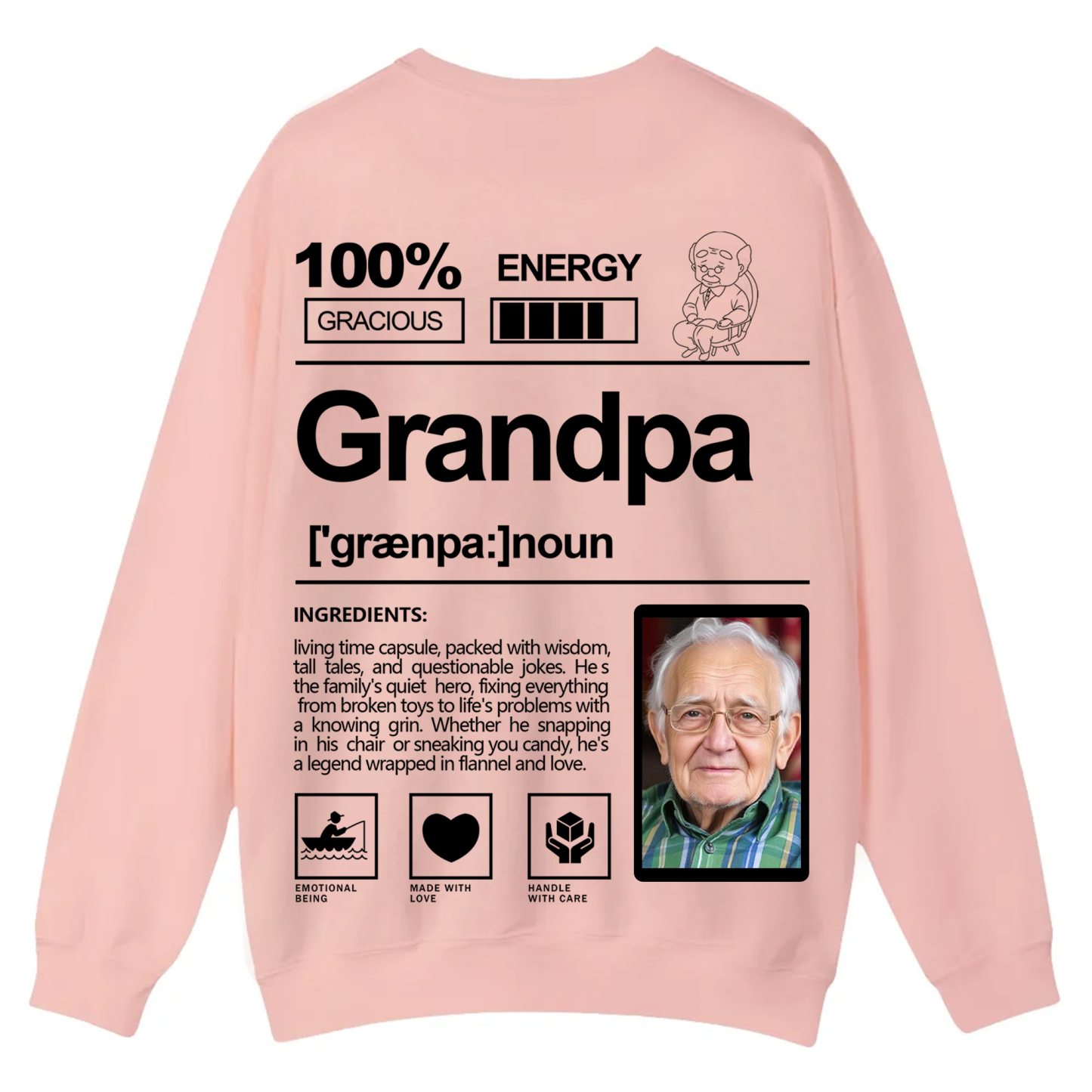 Addcustom  Photo Grandpa Casual Crewneck Sweatshirt