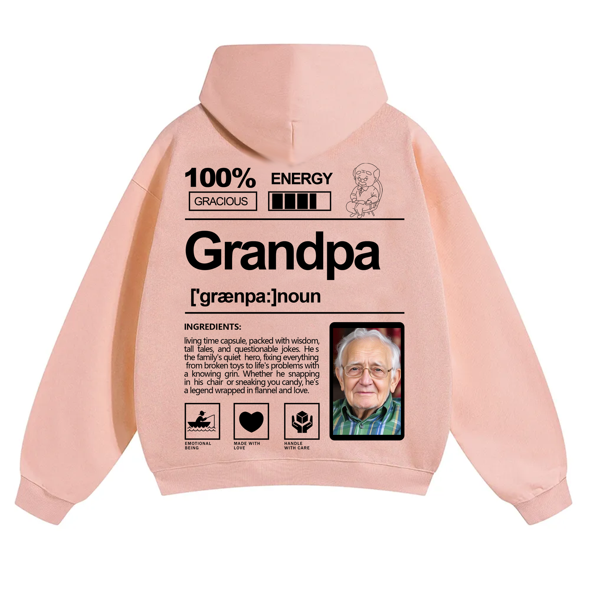 Addcustom Photo Grandpa Solid Color Hoodie