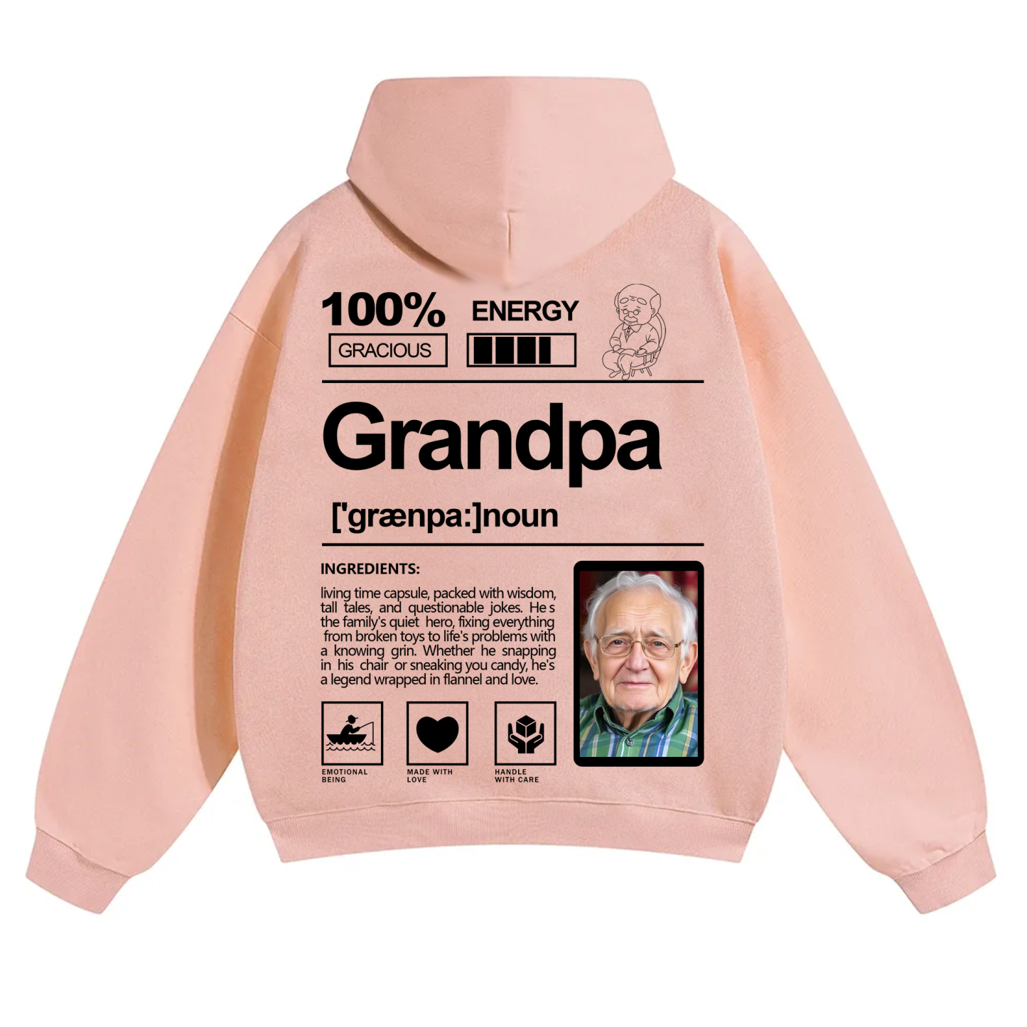 Addcustom Photo Grandpa Solid Color Hoodie