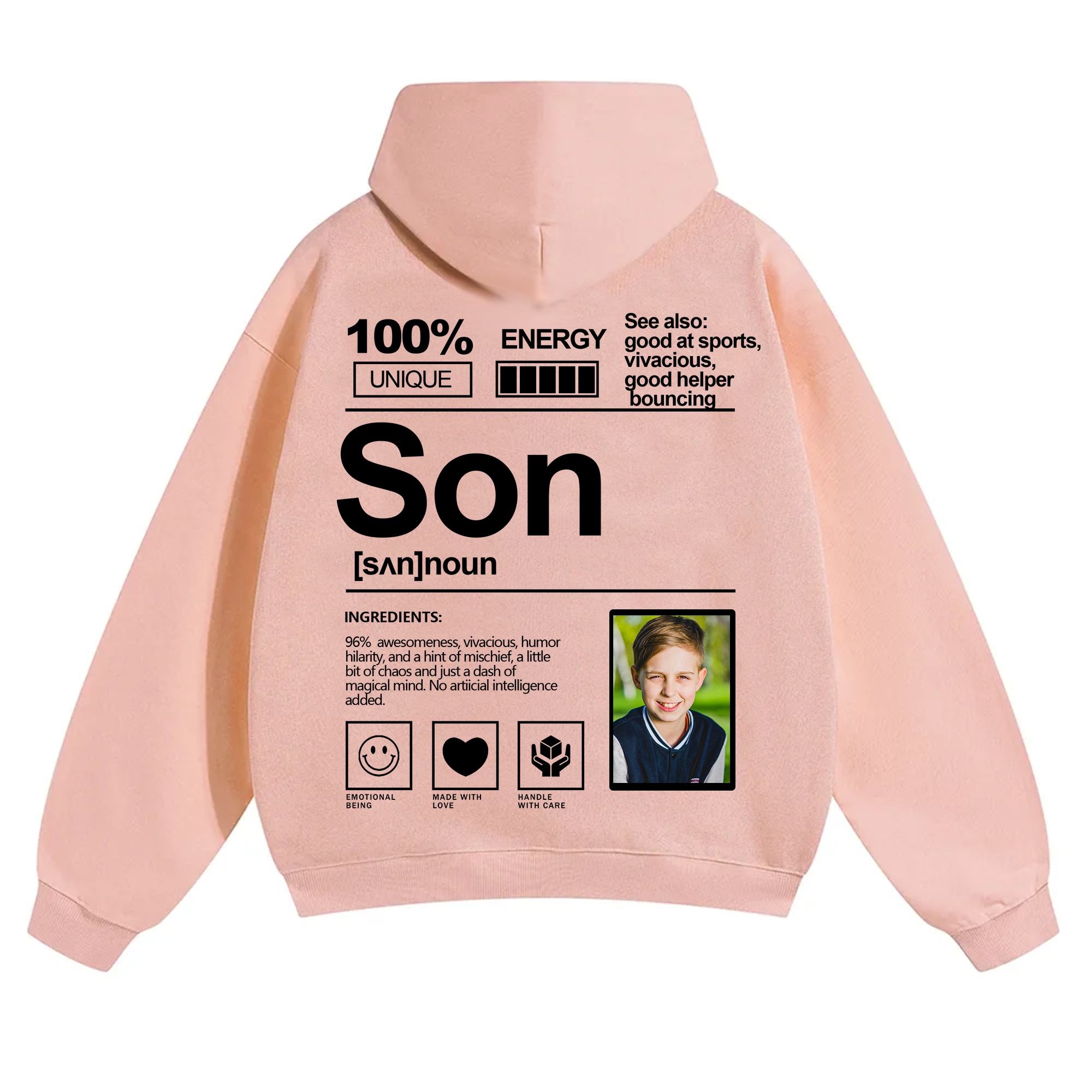 Addcustom Photo Son Solid Color Hoodie
