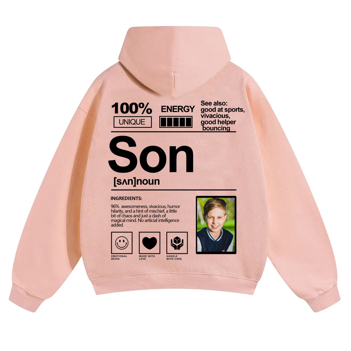 Addcustom Photo Son Solid Color Hoodie