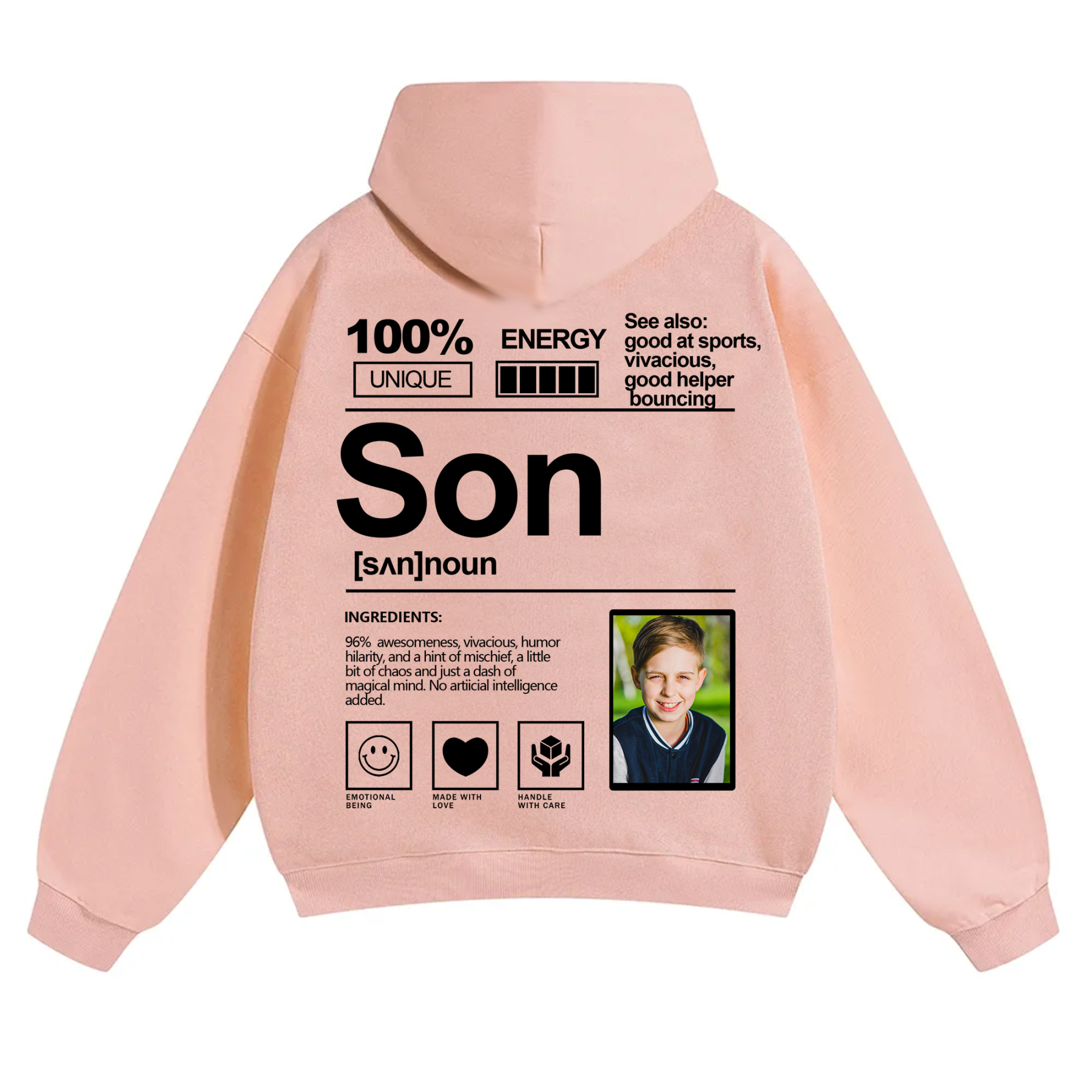 Addcustom Photo Son Solid Color Hoodie