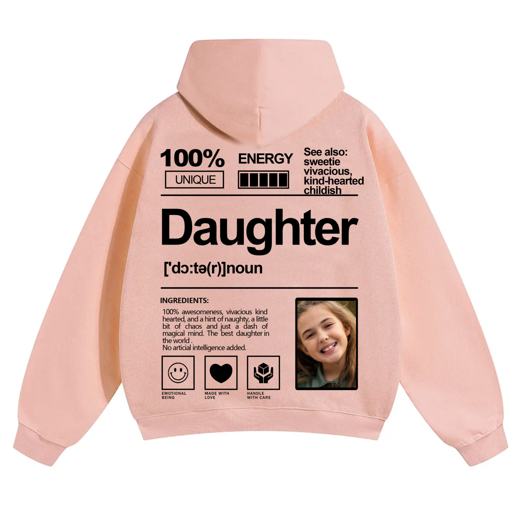 Addcustom Photo Daughter Solid Color Hoodie