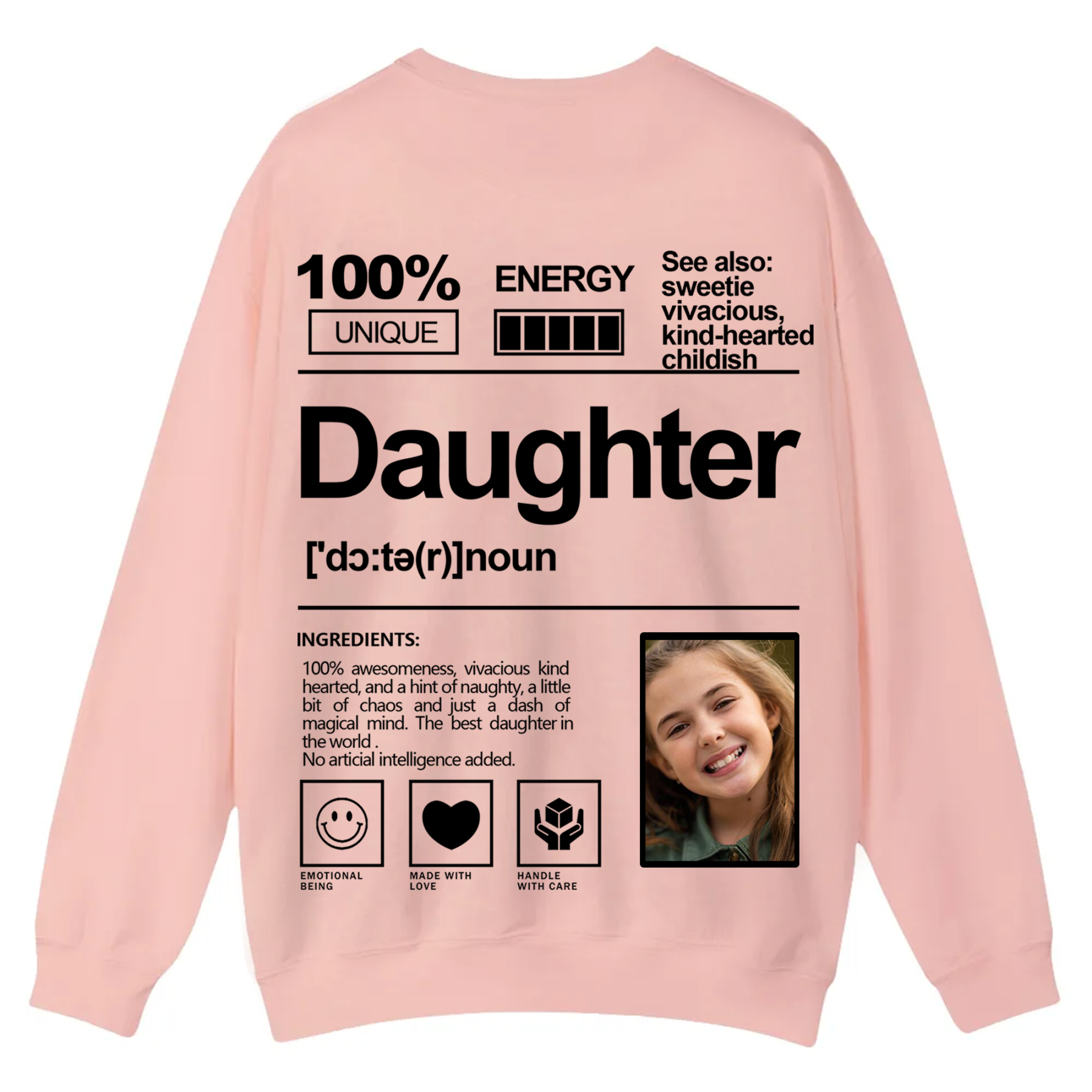 Addcustom  Photo Daughter Casual Crewneck Sweatshirt