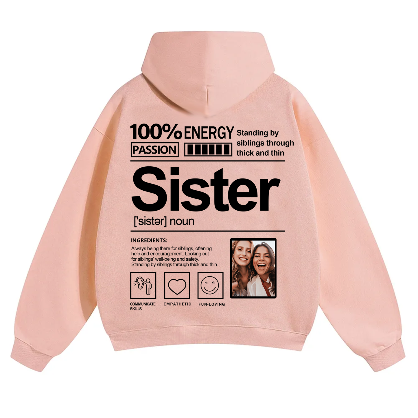 Addcustom Photo Sister Solid Color Hoodie