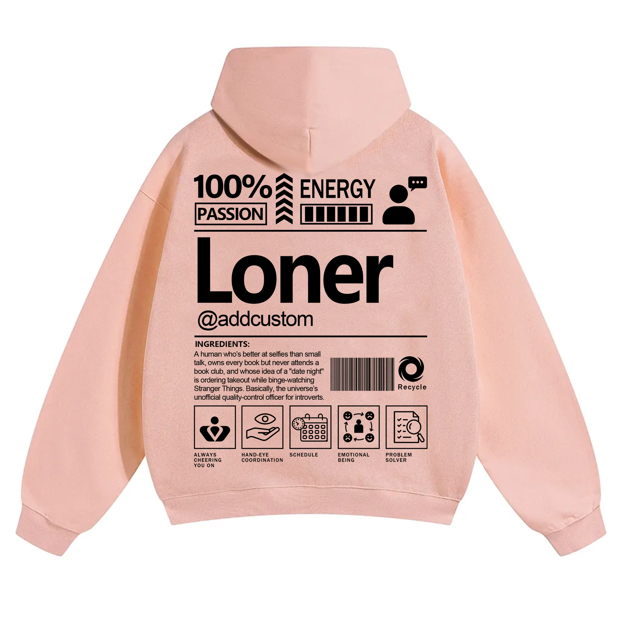 Loner  Addcustom Unisex Fit Solid Color Hoodie