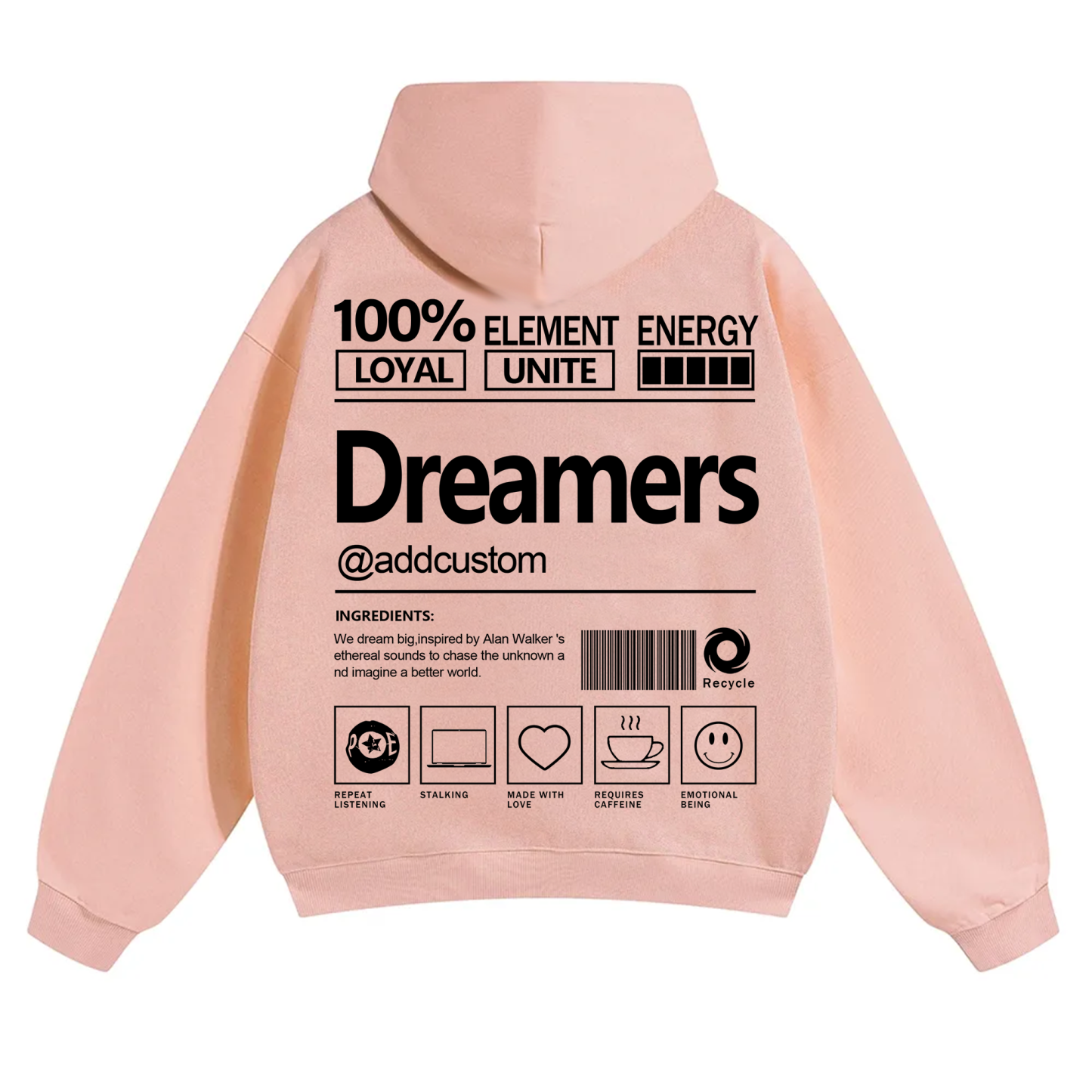 Dreamers Addcustom Unisex Fit Solid Color Hoodie