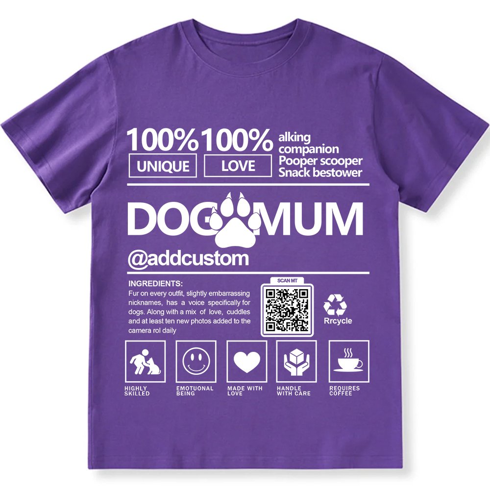 Dog Mum  Addcustom QR Code Name Unisex Fit Cotton T-Shirt wearishow
