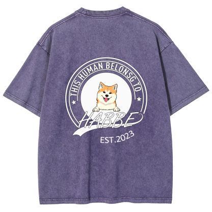 Wearishow -This Human Belongs To - Personalized Custom  WashedT-shirt