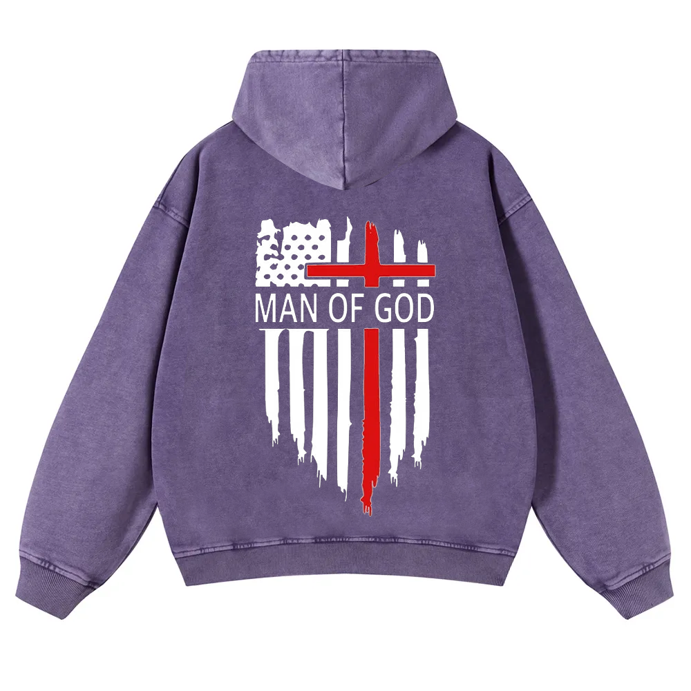 Man Of God Chrsitian Washed Hoodie wearishow