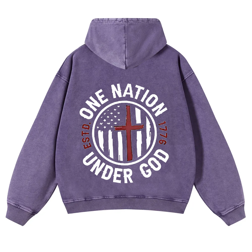 One Nation Under God ESTD 1776 Washed Hoodie wearishow