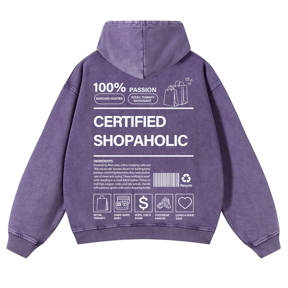 Certified Shopaholic Washed Hoodie wearishow