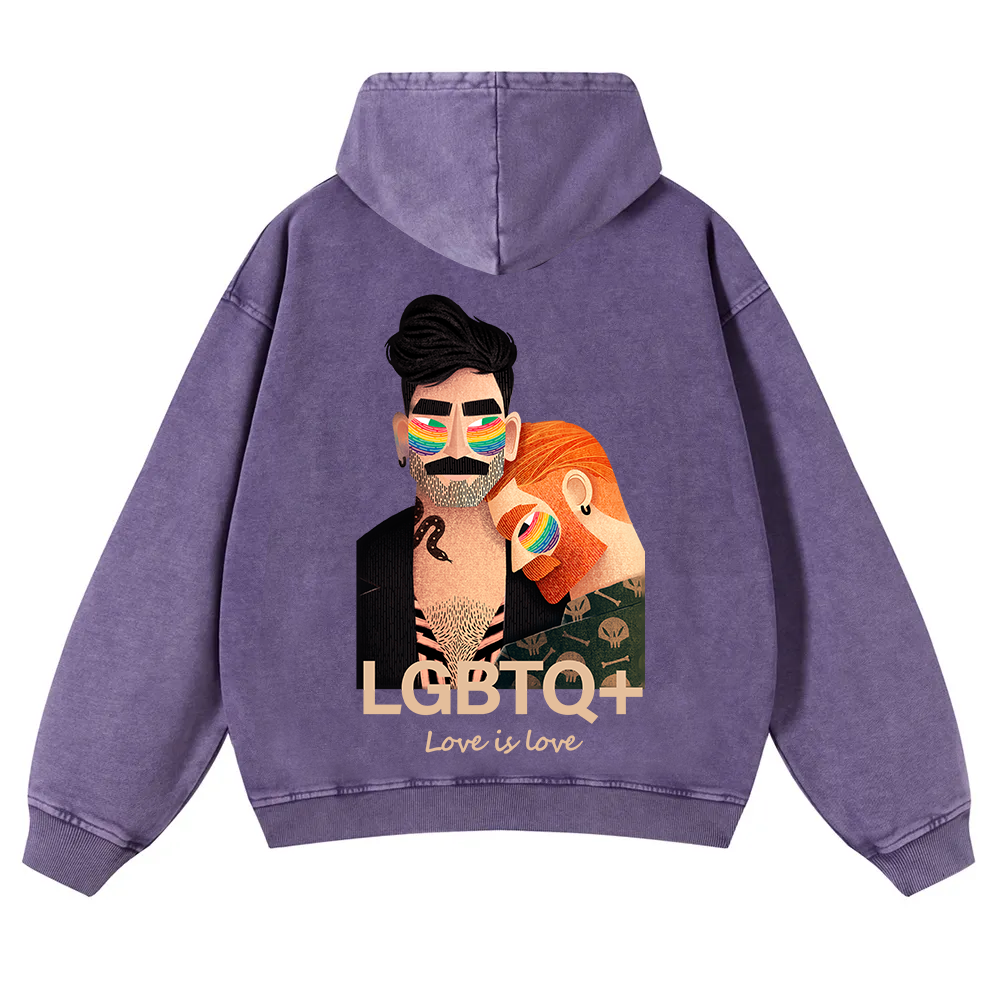 Lgbtq+ Love Is Love Washed Hoodie wearishow