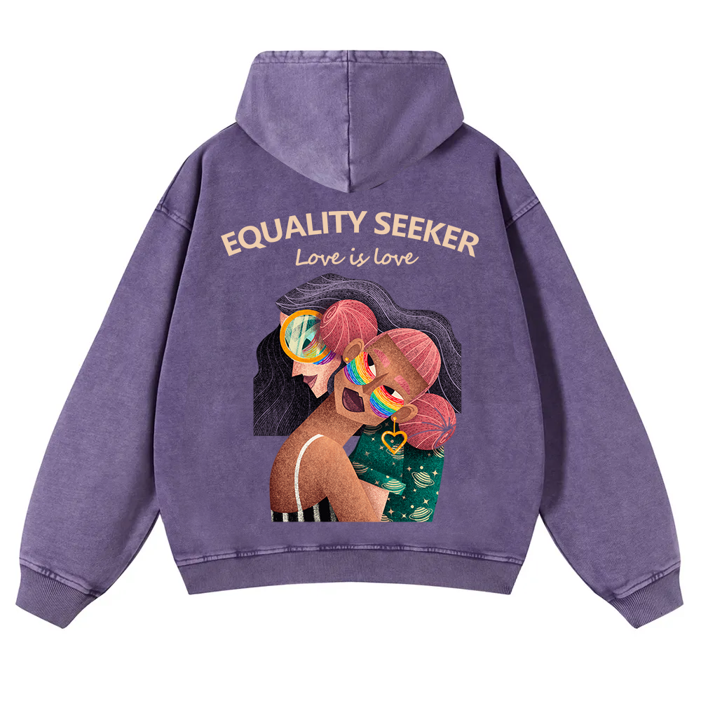 Equality Seeker Love Is Love Casual Washed Hoodie wearishow