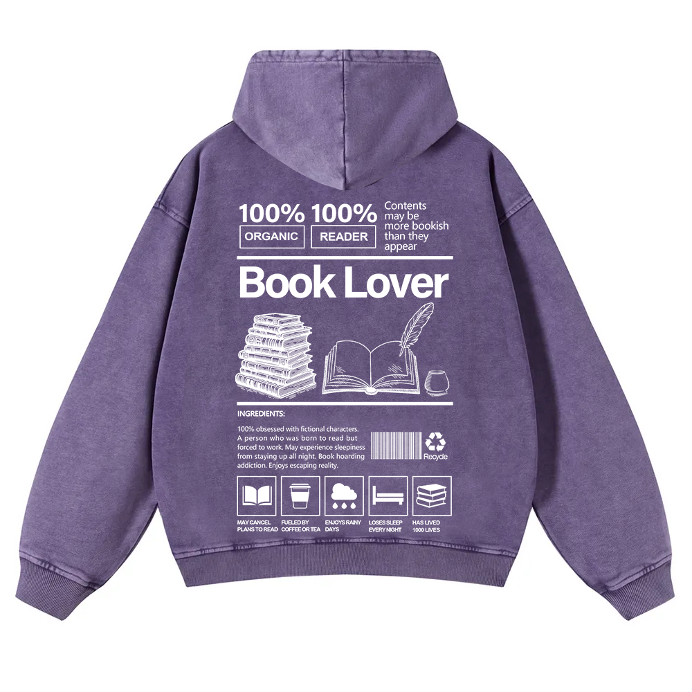 Book Lover Washed Hoodie wearishow