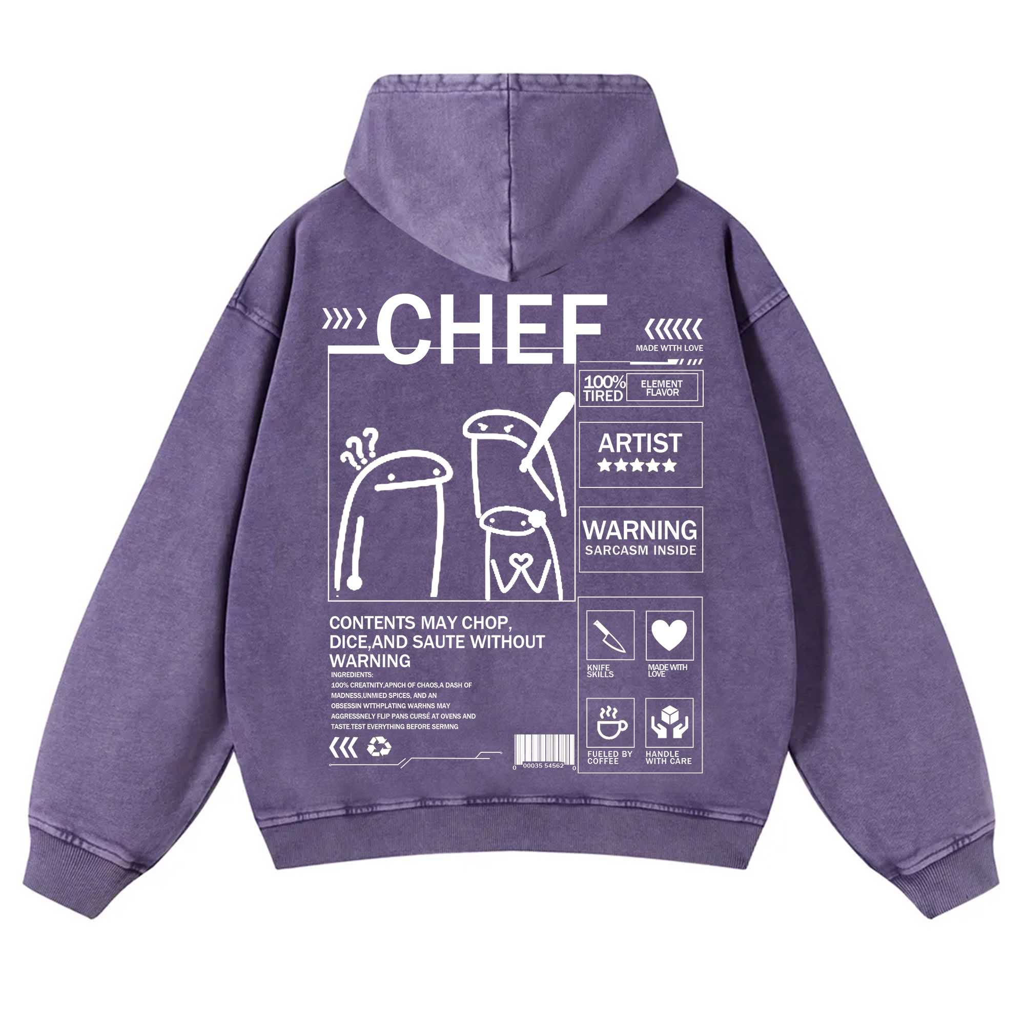 Chef Solid Color Unisex Washed Hoodie