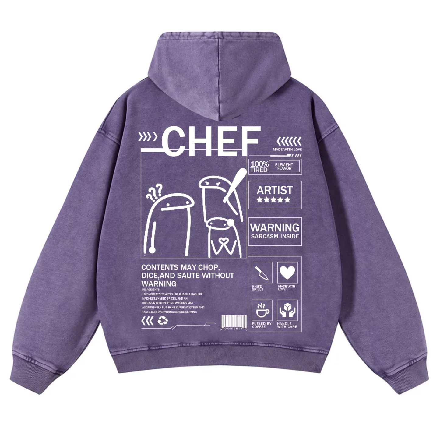 Chef Solid Color Unisex Washed Hoodie