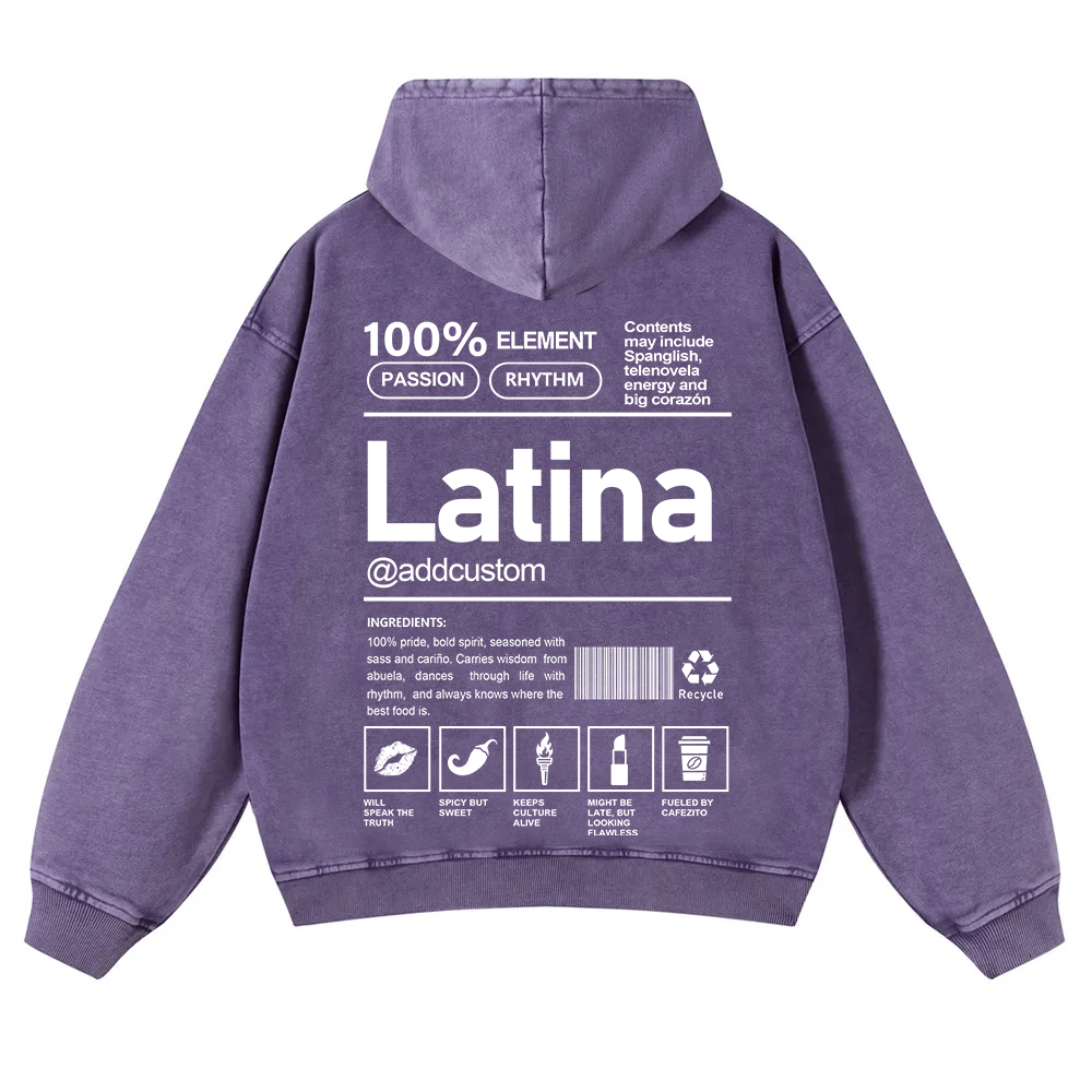 Latina Addcustom Unisex Fit  Washed Hoodie wearishow