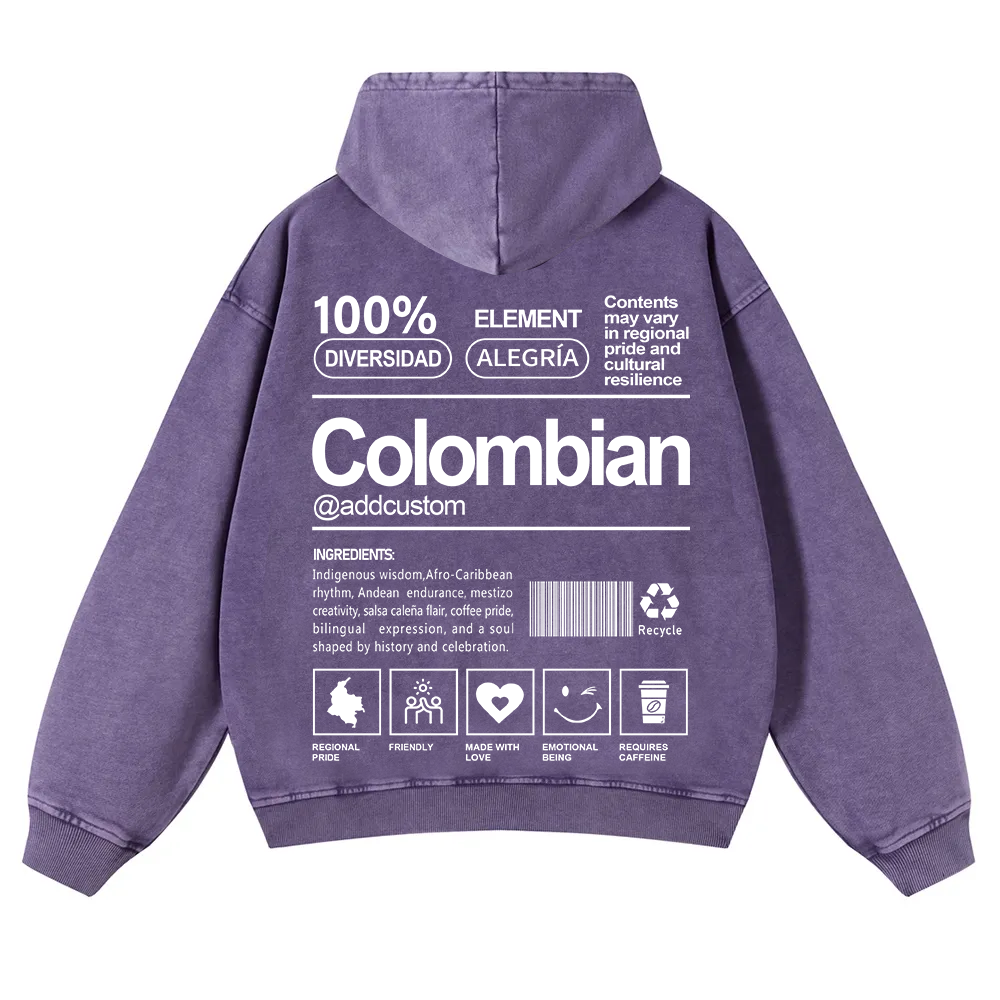 Colombian Addcustom Unisex Fit  Washed Hoodie wearishow