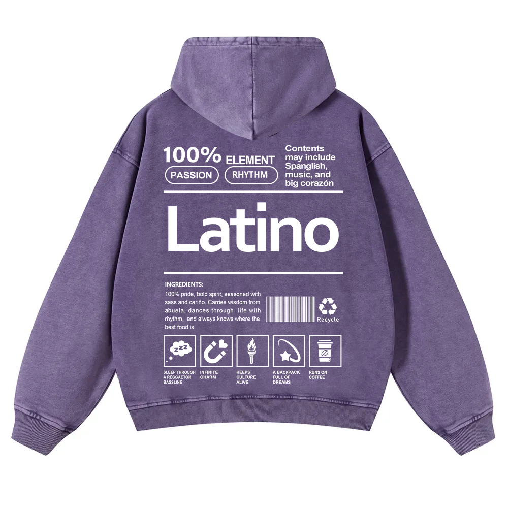 Latino Unisex Fit  Washed Hoodie wearishow