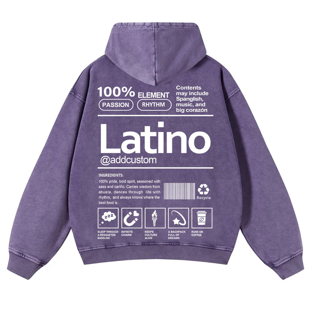 Latino Addcustom Unisex Fit  Washed Hoodie wearishow