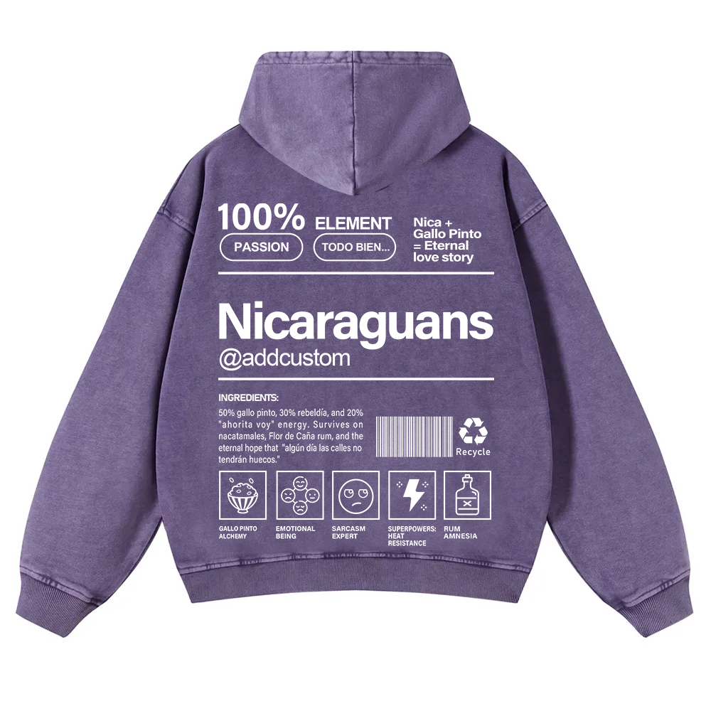 Nicaraguans Addcustom Unisex Fit  Washed Hoodie wearishow