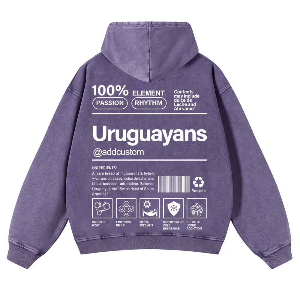 Uruguayans Addcustom Unisex Fit  Washed Hoodie wearishow