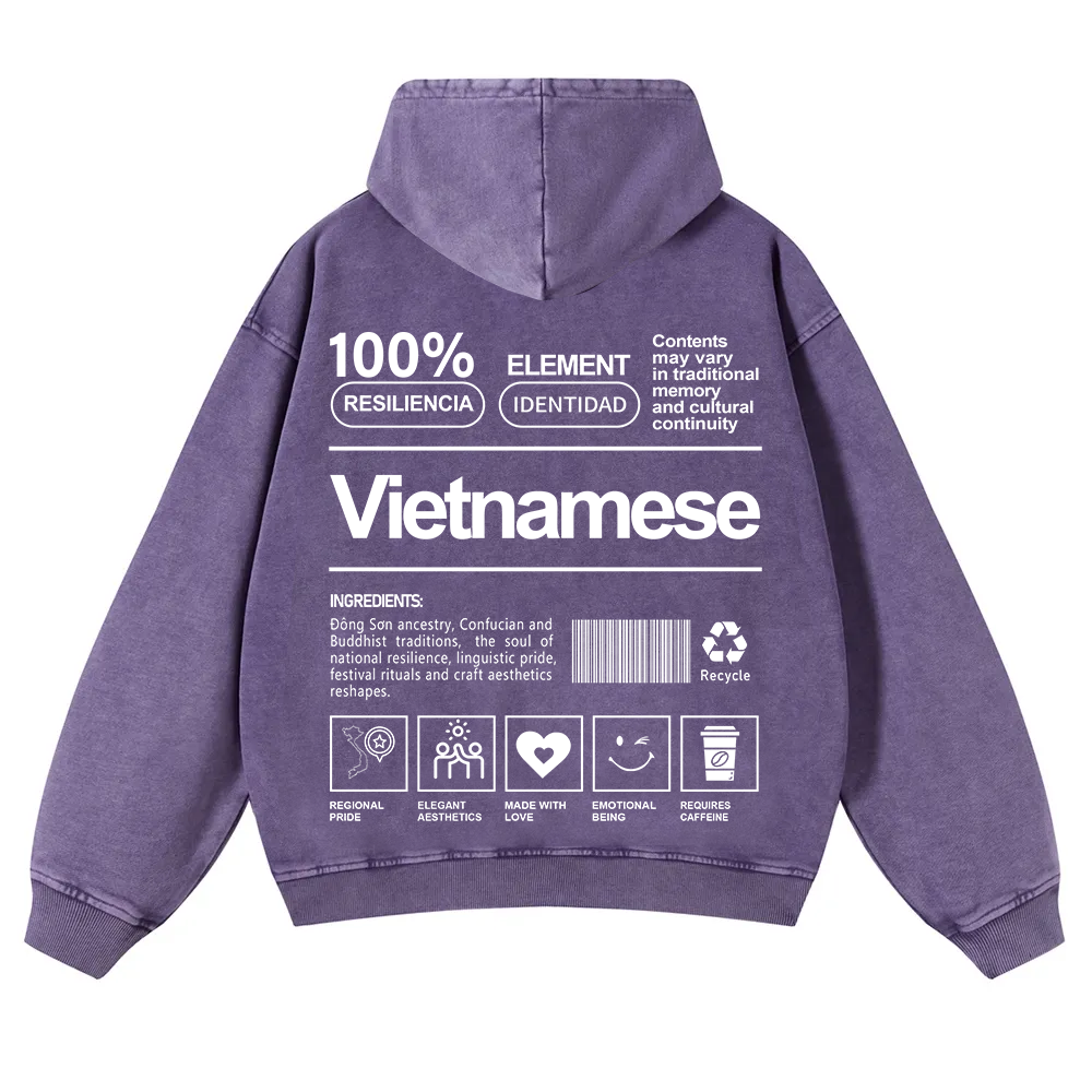 Vietnamese Unisex Fit  Washed Hoodie wearishow