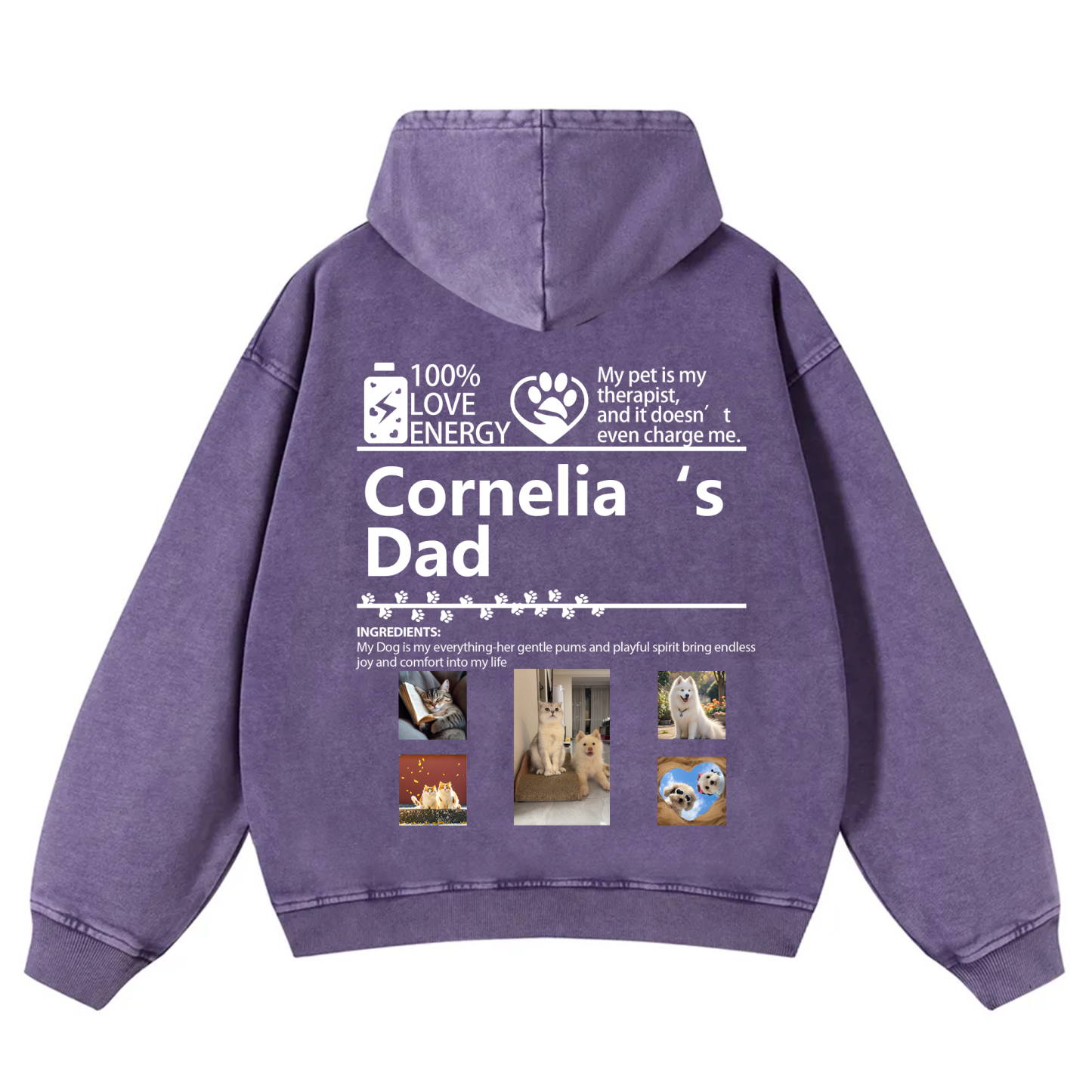 Pets Photos Creative Customized Unisex Washed Hoodie