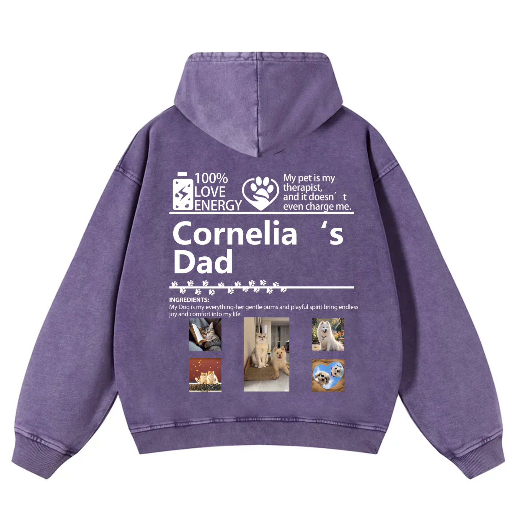 Pets Photos Creative Customized Unisex Washed Hoodie