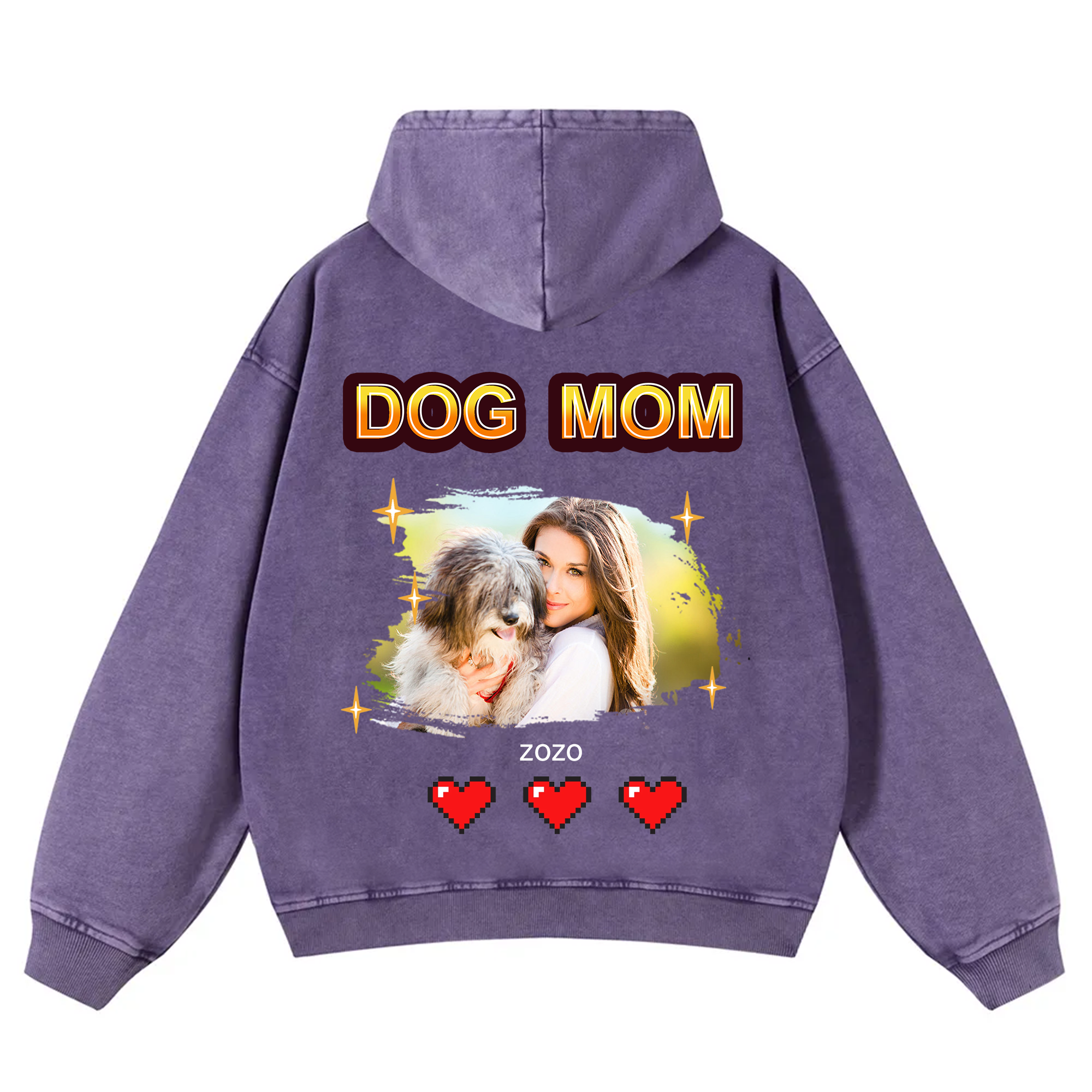 Dog Mom Pixel Photo - Personalized Custom Unisex Washed Hoodie