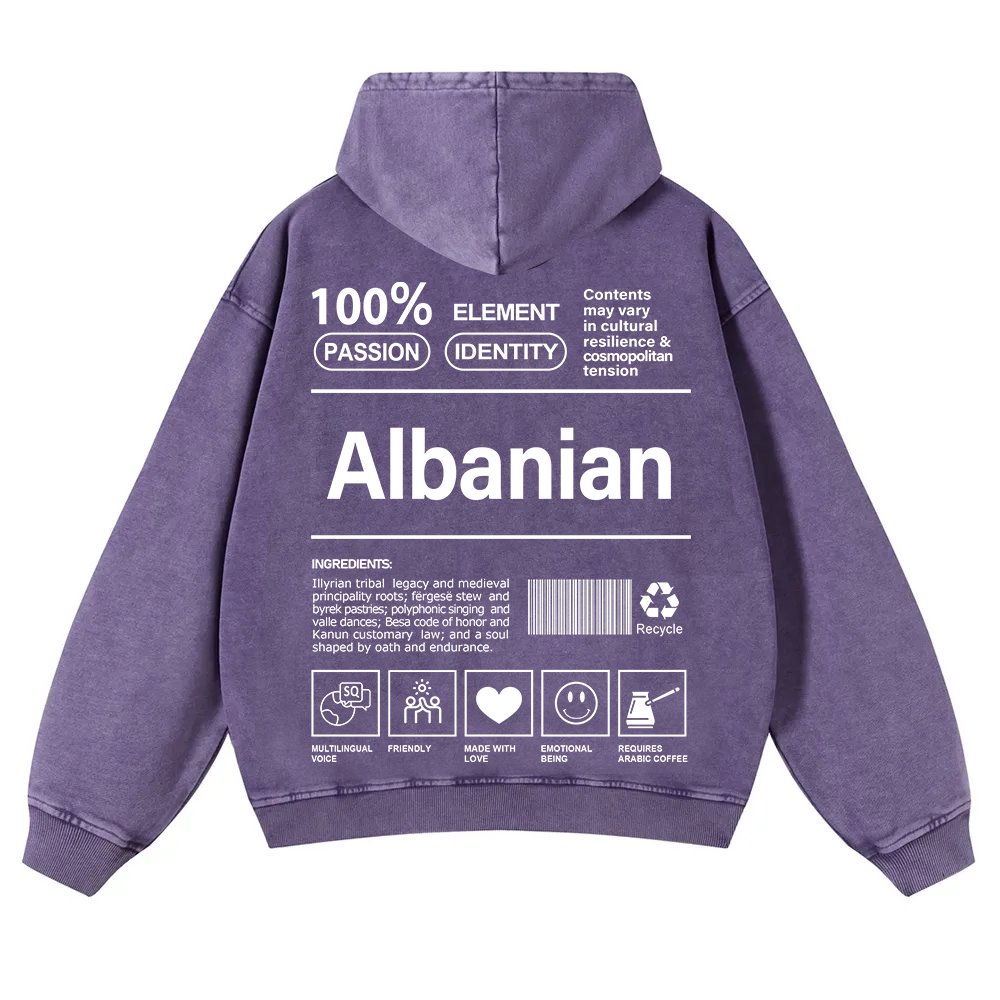 Albanian Unisex Fit  Washed Hoodie wearishow