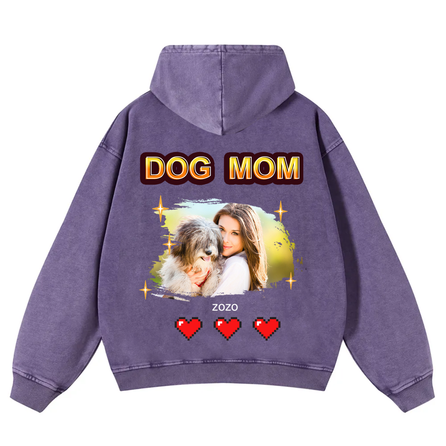 Dog Mom Pixel Photo - Personalized Custom Unisex Washed Hoodie