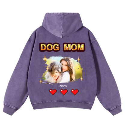 Dog Mom Pixel Photo - Personalized Custom Unisex Washed Hoodie
