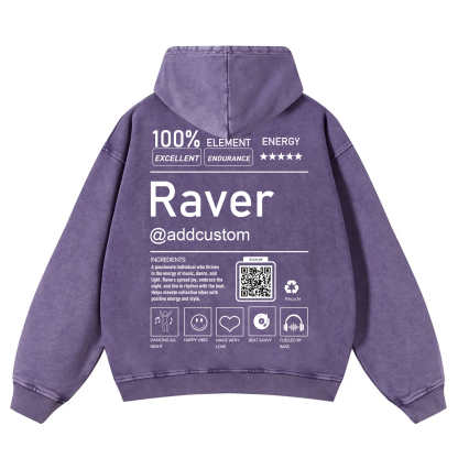 Addcustom QR Code Raver Casual Washed Hoodie wearishow