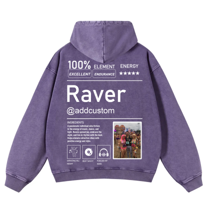 Addcustom  Photo Raver Casual Washed Hoodie wearishow