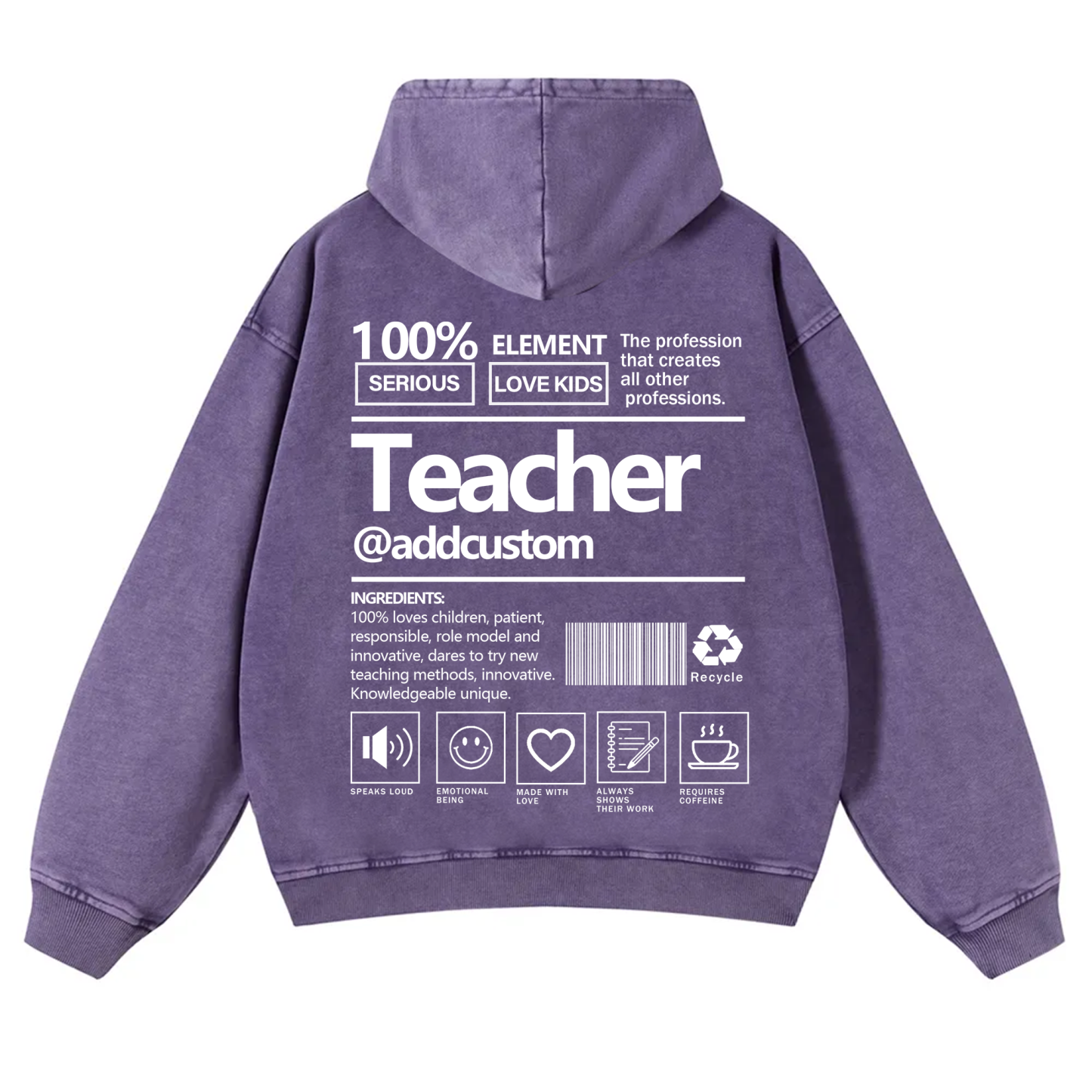 Teacher Addcustom Casual Washed Hoodie wearishow