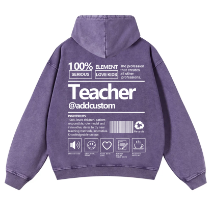 Teacher Addcustom Casual Washed Hoodie wearishow